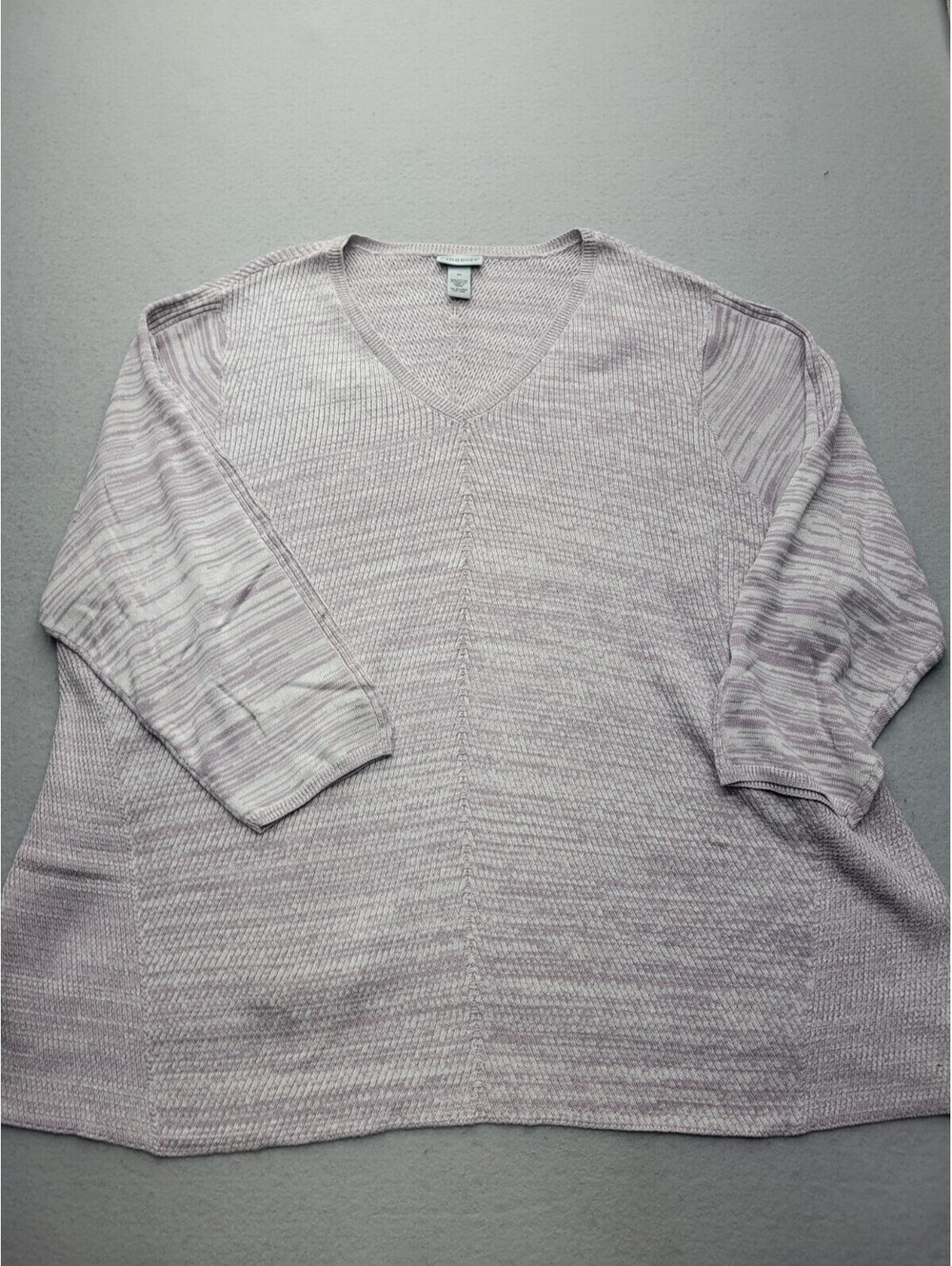 Catherine's Women Sweater 4X Purple Pullover 3/4 Sleeve Heather Cotton Blend